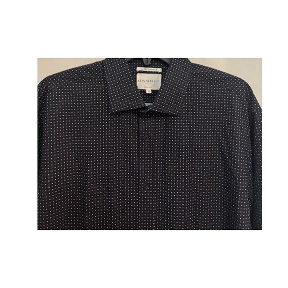 ConStruct 4 Way Stretch Button Up Shirt Mens Large Slim Fit Black Micro Dot NWT - Picture 8 of 8